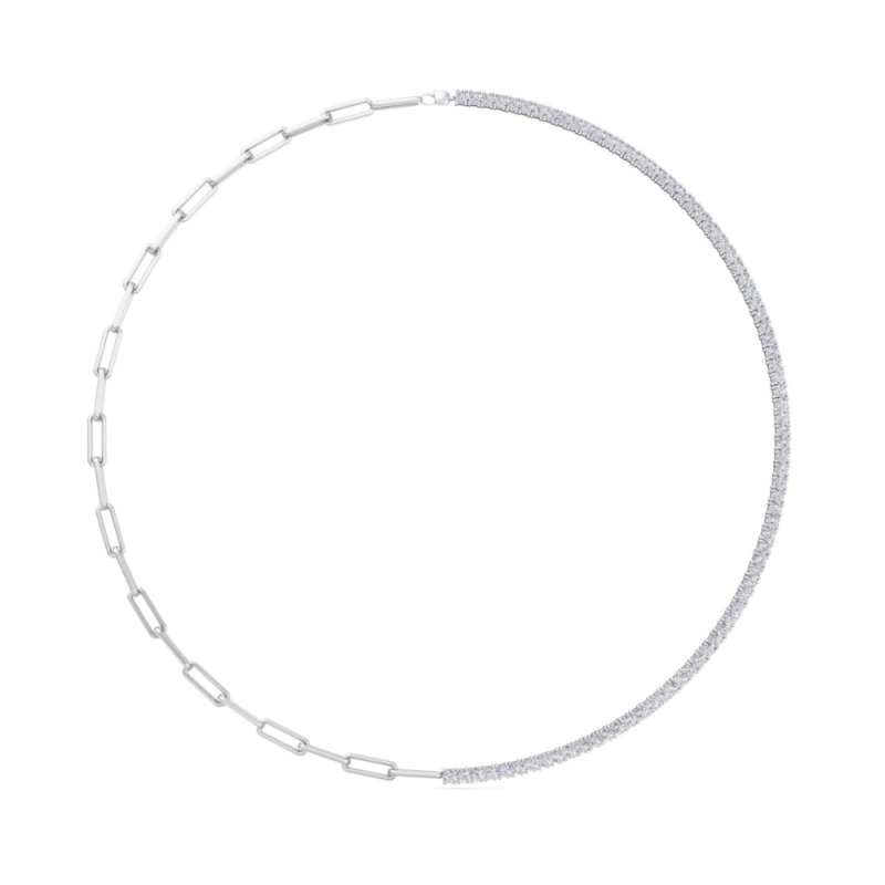 Gold Paperclip and Diamond Tennis Necklace