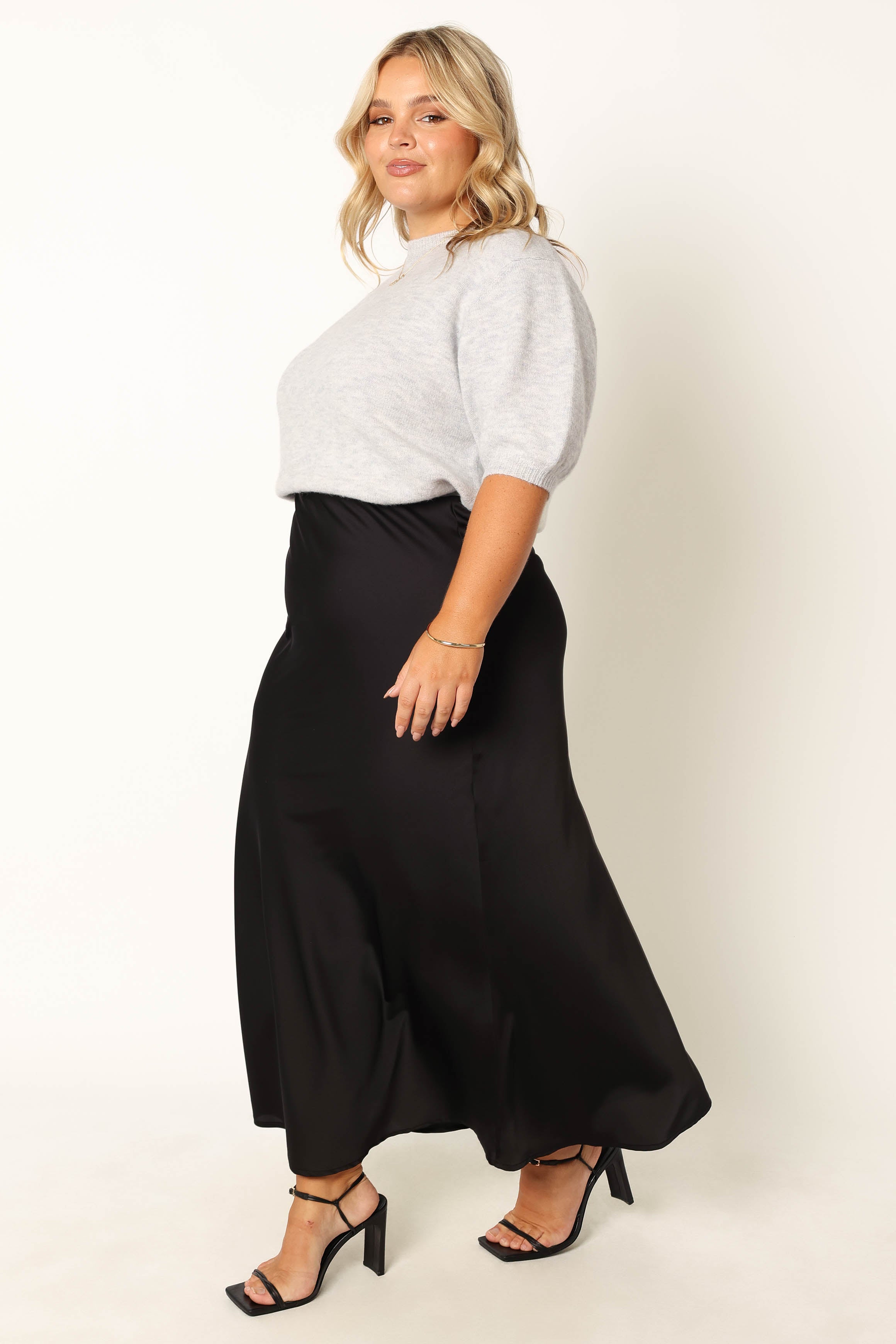 Nellie Satin Midi Skirt - Black - 图片 4