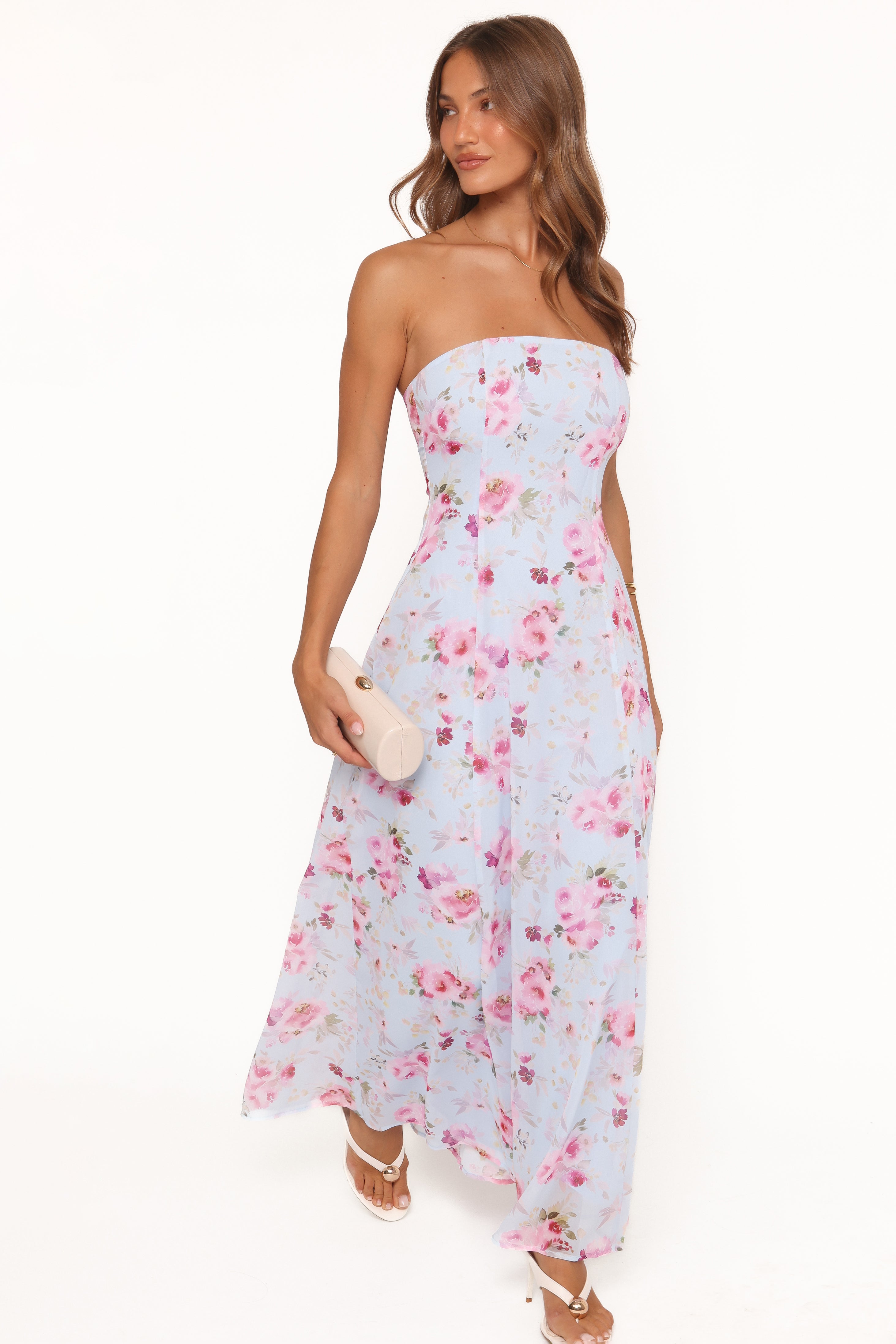 Vegas Strapless Maxi Dress - Blue Floral - Image 3