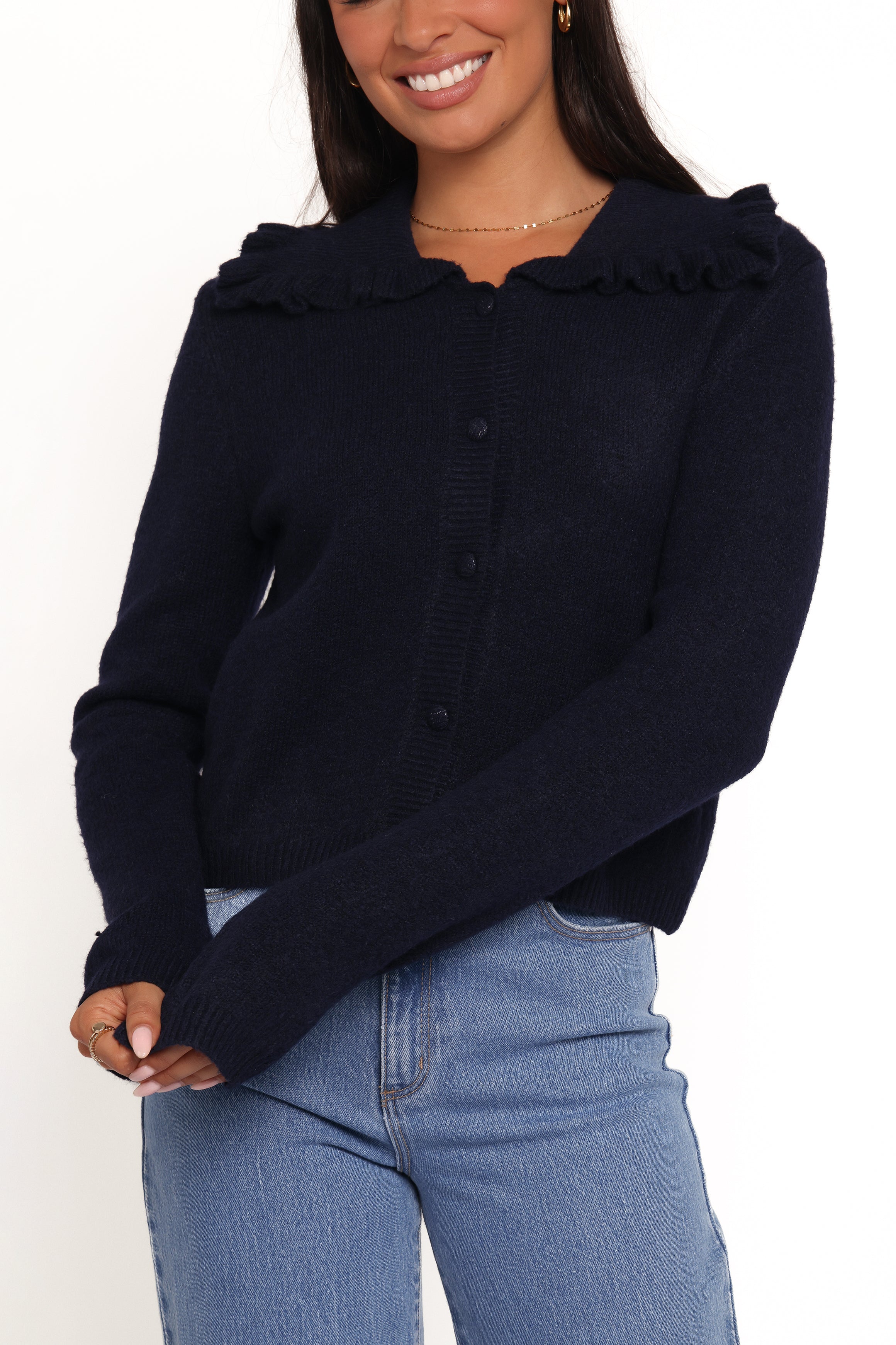 Carmello Frill Collar Cardigan - Navy - Image 5
