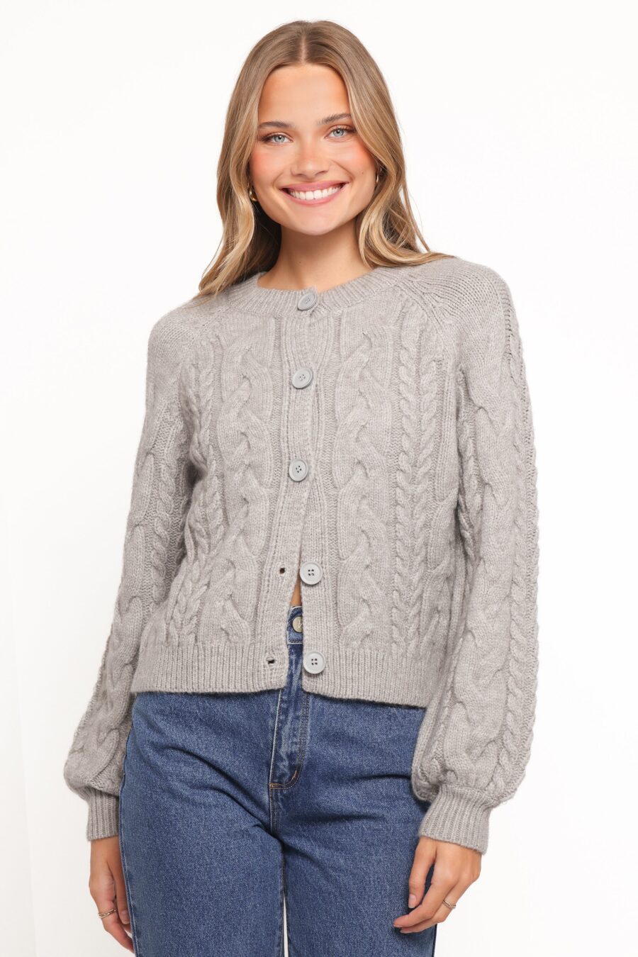 Nika Cable Knit Cardigan - Grey