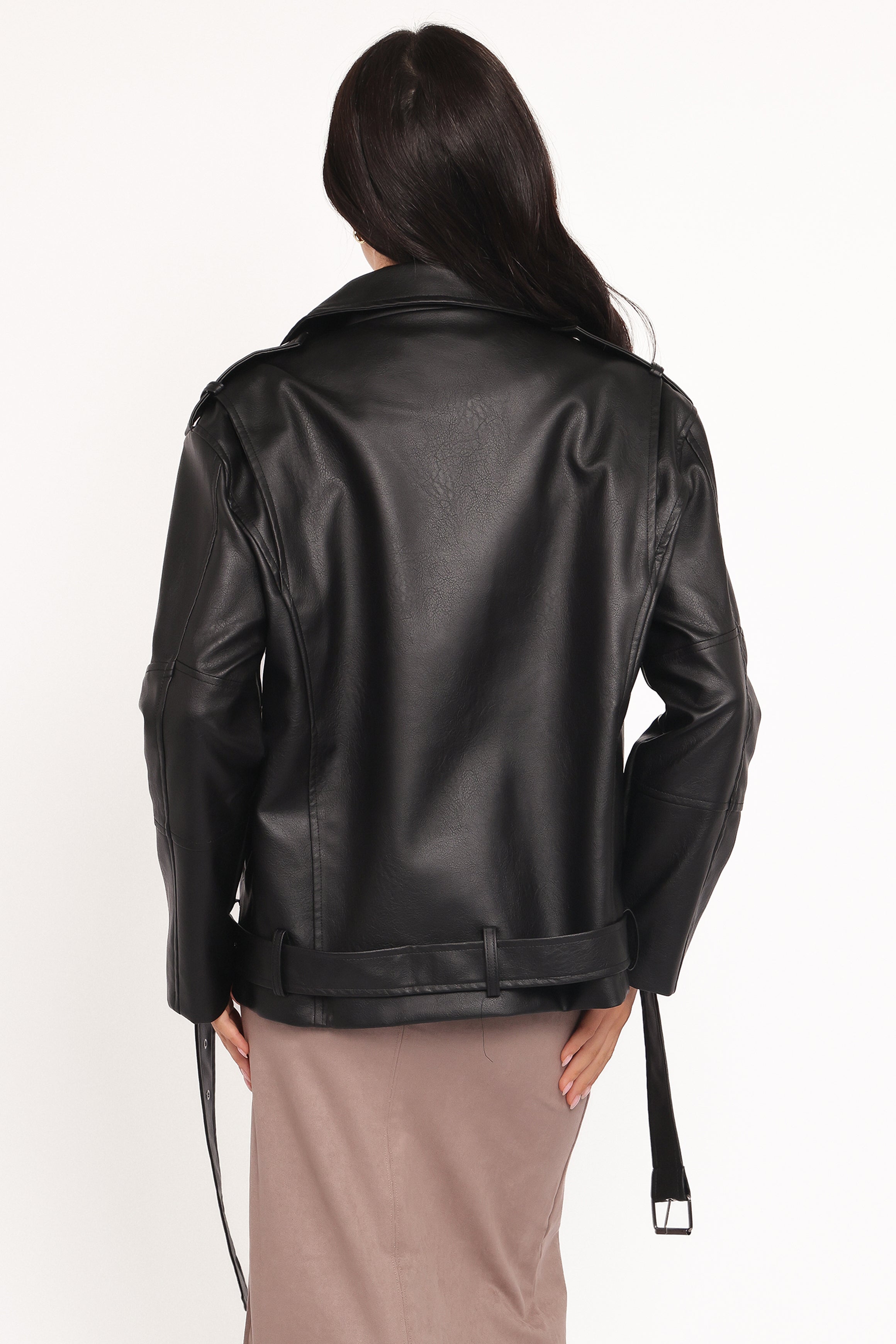 Parsons Oversized Faux Leather Moto Jacket - Black - Image 5