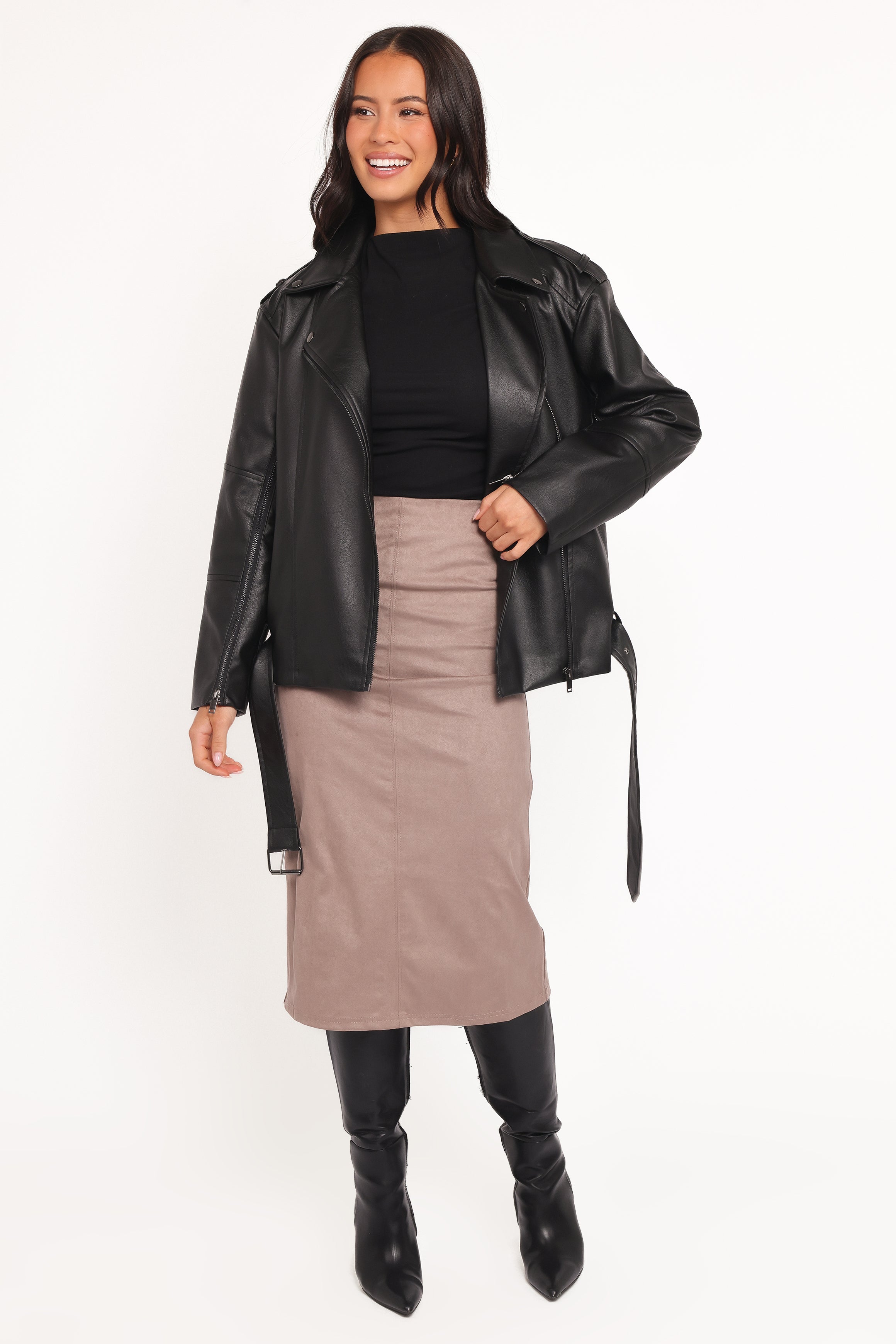 Parsons Oversized Faux Leather Moto Jacket - Black - Image 2