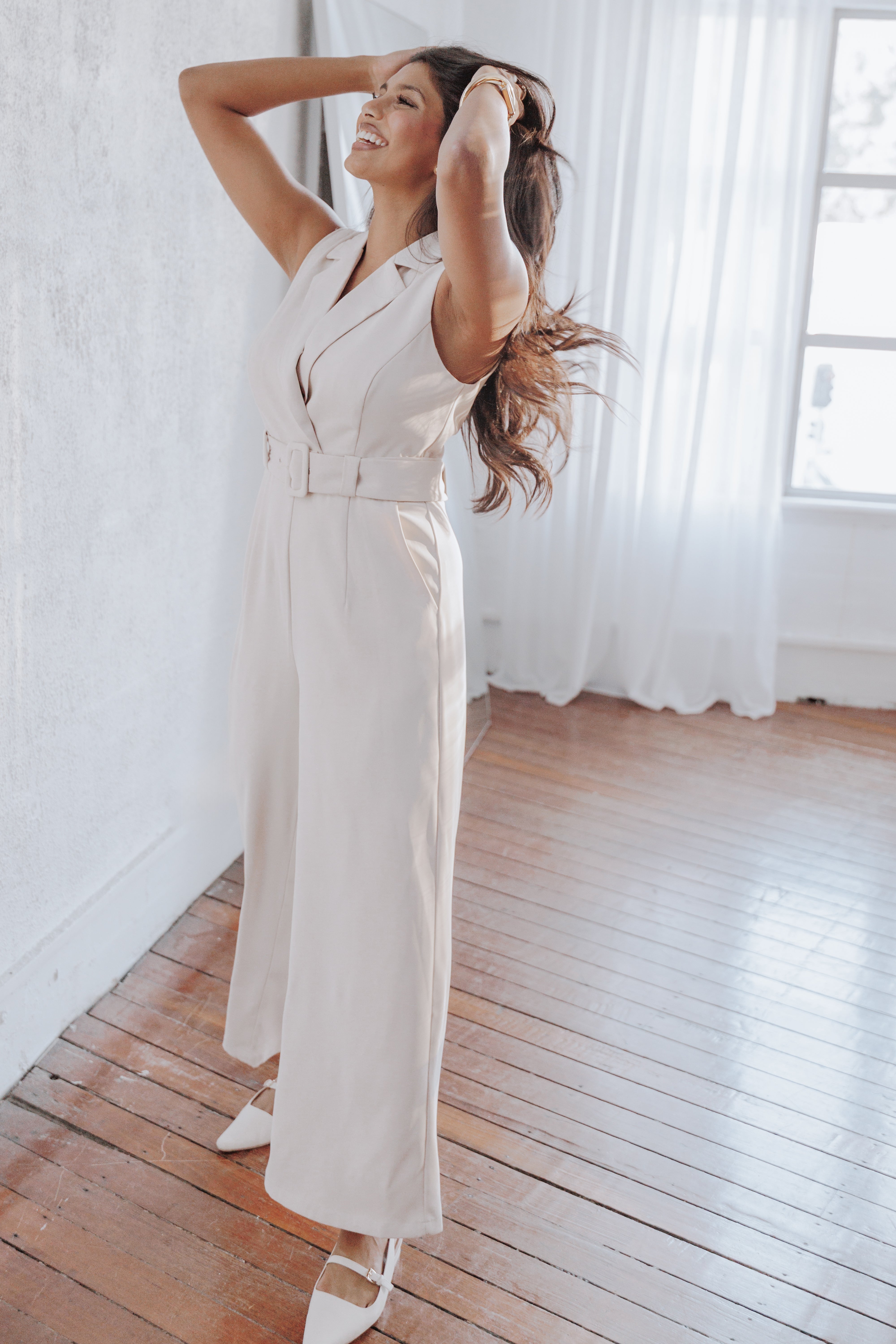 Sienna Belted Jumpsuit - Beige - 图片 7