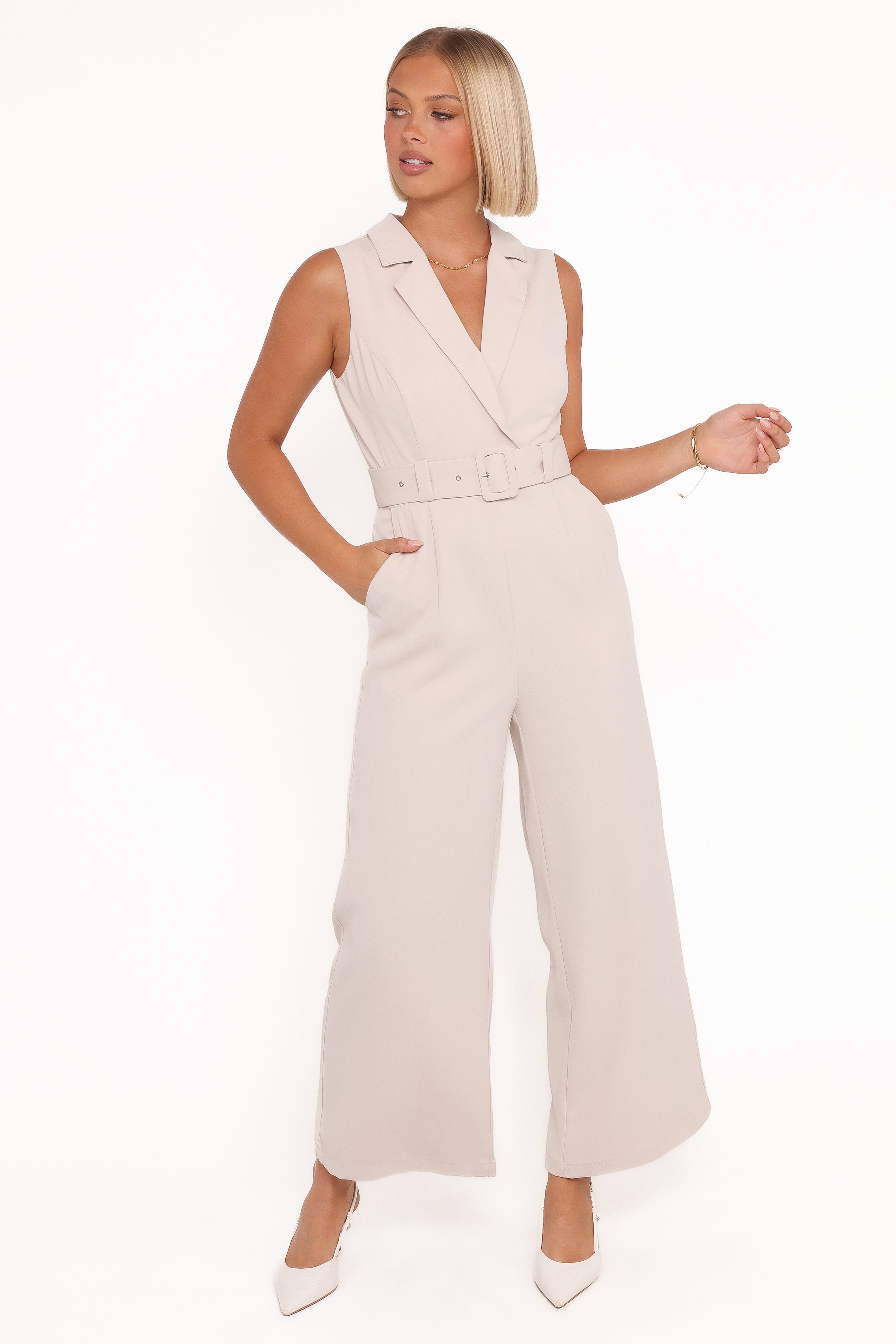 Sienna Belted Jumpsuit - Beige - 图片 2